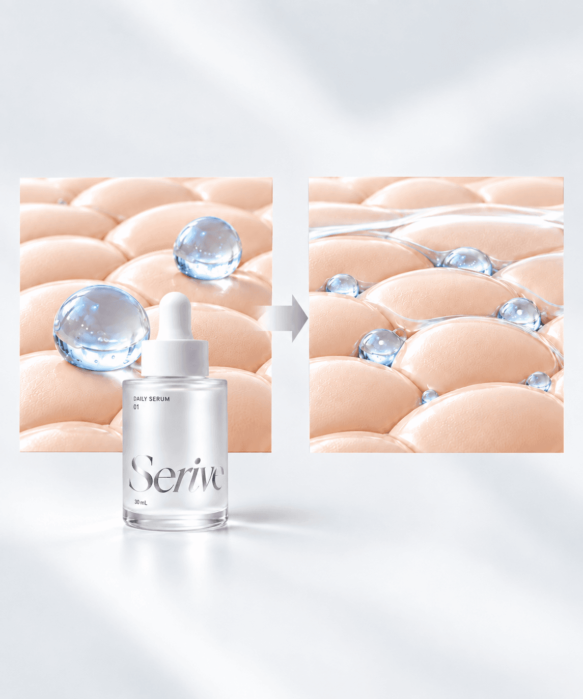 Graphic design featuring Serive products and hydrated skin